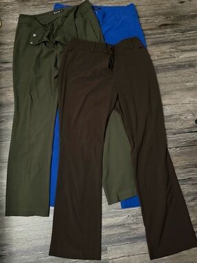 New York & Company Olive, Brown & Royal Blue Dress Trousers Trio